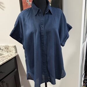 Ralph Lauren relaxed linen Navy Blue Button-Up Shirt XL/TG